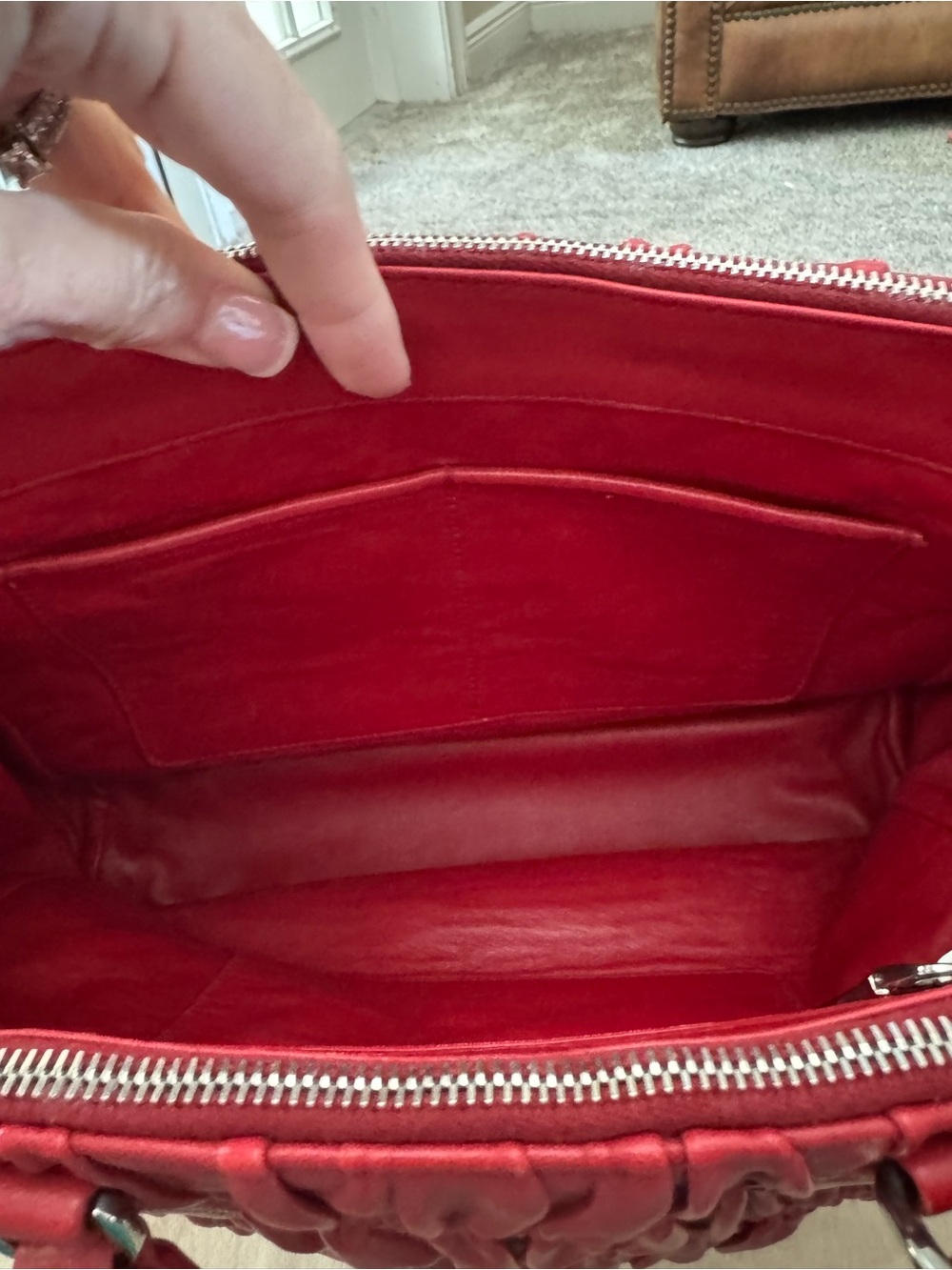 Prada Red Gaufre Satchel with Removable Strap - Picture 10 of 12